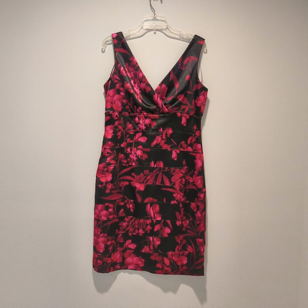 dressbarn Black Dress with Hot Pink Floral Print